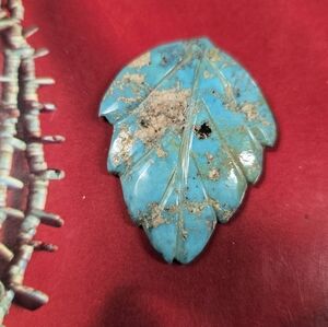 Native American Handcarved Large Turquoise Leaf Pendant or Fetish